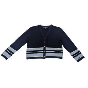 St John Sport Marie Gray Blue Button‎ Front Sweater Cardigan Jacket Medium